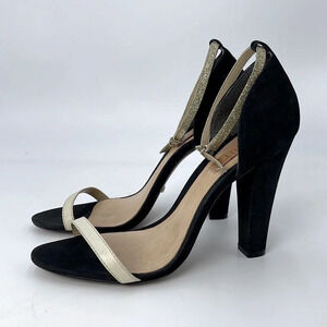 Schutz Colleen Gold Leather Strap Heels